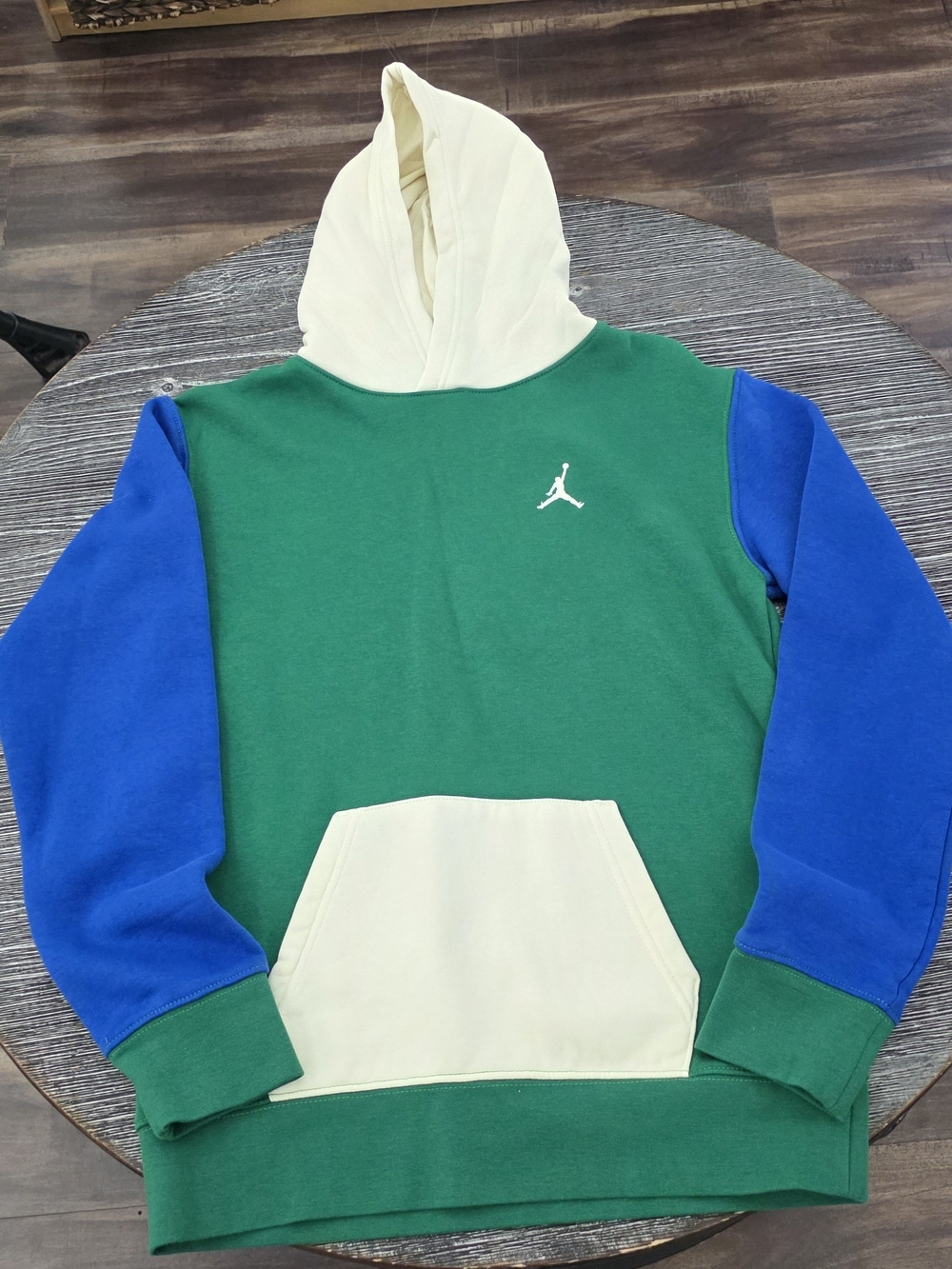 Jordan Green & Blue Colorblock Pullover Hoodie with Cream Accents Youth